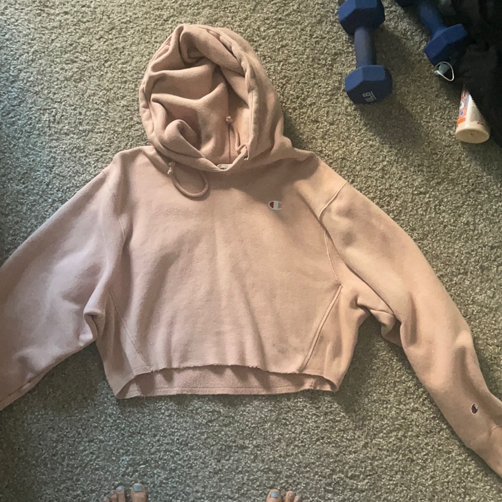 Champion baby pink cropped hoodie